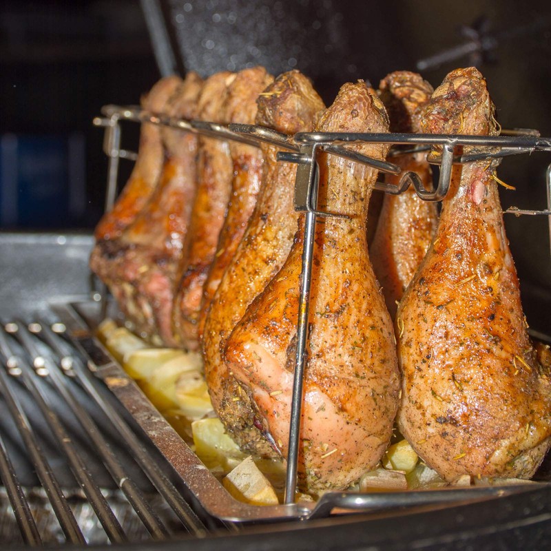 Chicken Leg Rack for Grill with Drip Tray - Easy