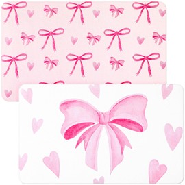 2 Pack Pink Bows Dish Drying Mat 12" x 19" Large Absorbent Coffee Machine Bar Mat Kitchen Counter Pad Decor for Kitchen Counter Coffee Station Accessories Organizer
