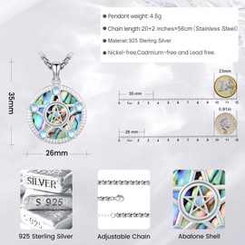 Eusense Pentagram Necklace 925 Sterling Silver Pentagram Pendant Talisman Protection Amulet Wicca Witch Jewellery Gift for Women Men