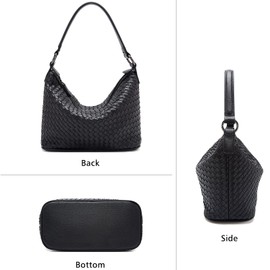 LAORENTOU Women Vegan Leather Woven Shoulder Crossbody Bag Special Designer Purse Handbag for Ladies(Black)