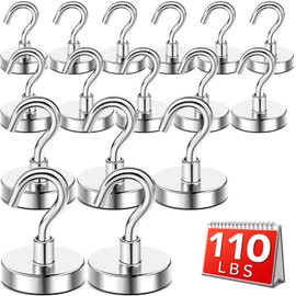 DIYMAG Magnetic Hooks,110 lb Heavy Duty Strong Magnet with Hook for Fridge, Strong Rare Earth Neodymium Magnet Hooks for Hanging, Magnetic Hanger 16 Packs