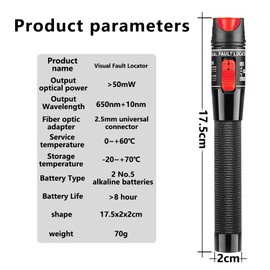 50 MW FTTH Fibre Optic Tester, Visual Fault 50 km Locator Fibre Optic Cable Tester Fibre Optical, VFL Fibre Optic Tester, Fibre Optic Cable Tester with Singlemode 9/125 um FC Male to LC Female Adapter