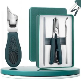 Eagle Beak Angled Nail Clippers 3-Piece Set,Long Handle Wide Jaw Opening Anti-Splash, Toenail Clippers for Thick Nails. (Green)