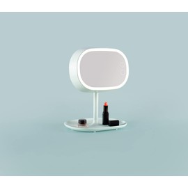 DesignNest Mirror Lamp, Makeup Mirror with LED Lights, Rotation Cosmetic Mirror, Brightness Adjustable, Rechargeable Portable Mirror with Storage Plate, Bedside Lamp, Gift, White