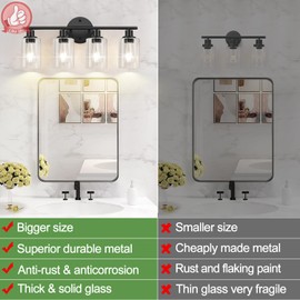 Zarbitta Bathroom Light Fixtures, 4 Light Wall Sconces With Clear Glass Shade, Black Lights Over Mirror for Living Room, Bedroom, Hallway, E26 Base