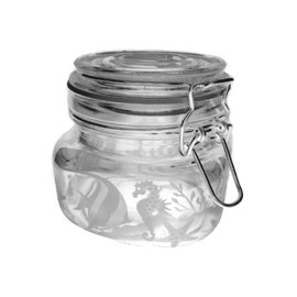 IncisoArt Hand Etched Glass Jar Airtight Canister Sandblasted (Sand Carved) Handmade Engraved Locking Wire Clamp Lid (16 Ounce, Aquatic Animals Ocean Combo)