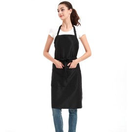 Syzornk Long Aprons for Men with 3 Pockets，Waterproof Chef Apron for Cooking, Grilling Bbq Kitchen Apron for Women, Black, One Size