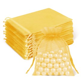 Crweety 50 Pcs 3x4 Inch Gold Organza Bags, Small Mesh Gift Bags Drawtring for Wedding Favor Bridal Shower Party Favor, Luxury Jewelry Pouches for Mothers Day Gifts & Christmas Gift Wrap