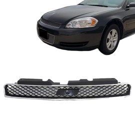 Titanium Plus Autoparts New Front Mesh Chrome Black Grille Grill Compatible With 2006-2013 Chevy Impala Monte Carlo SS LS Police 2014-2016 Impala Limited SS LS Police Fits GM1200551 10333710