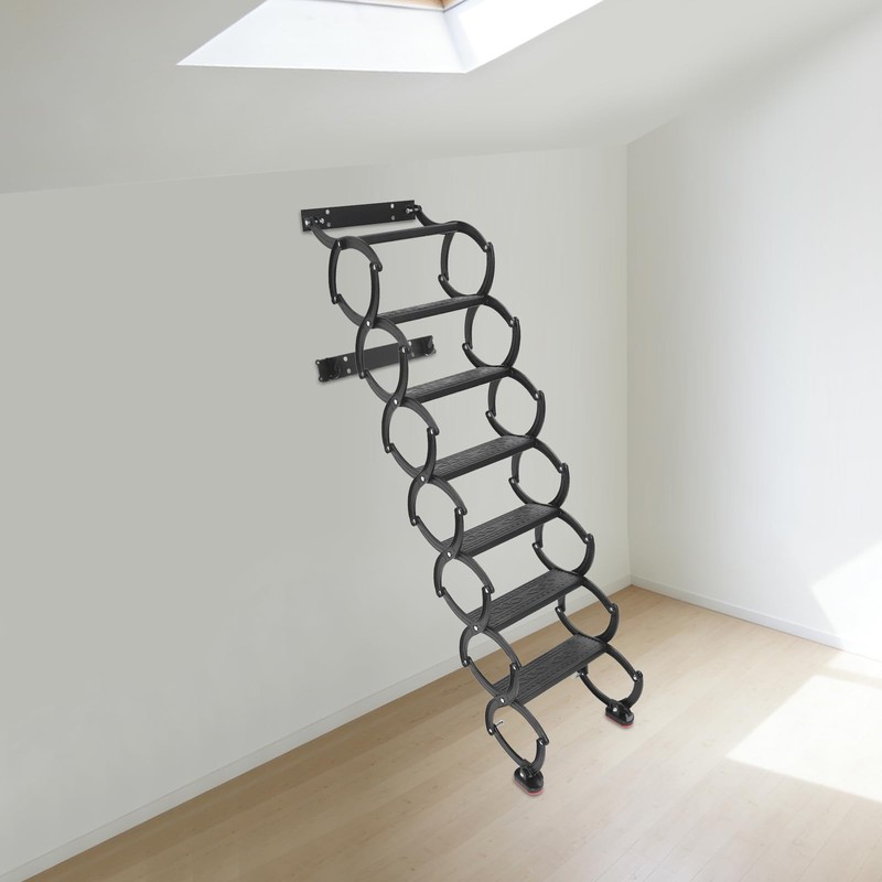FXEIPOL 7 Steps Wall Mounted Folding Ladder, Metal Attic Stairs
