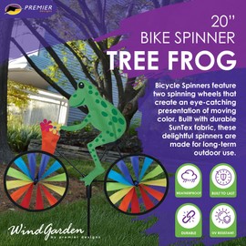 Bike Spinner Tree Frog 20" – Tropical Amphibian Design, Weather-Resistant Outdoor Decor, Durable & Lightweight for Patios, Yards, and Gardens - Eye-Catching Wind Spinner with Rotating Wheels