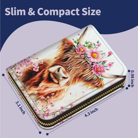 RFID Blocking Credit Card Holder – 12-Slot Leather Wallet,Slim Compact Design (3.1x4.3in),Lightweight & Secure Card Organizer for Women/Men,﻿Cow Pink Flowers