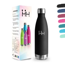 Water Bottle, 500 ml, BPA-Free, Stainless Steel, 304 Stainless Steel, Water Bottle, Double-Walled Vacuum Insulated, Insulated Bottle for School, Travel, Jogging, Camping - Black Insulated Bottle for