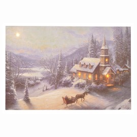 Thomas Kinkade Sunday Evening Sleigh Ride White 24 x 16 Canvas Holiday LED Sign