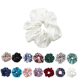 30 Momme Mulberry Silk Scrunchies for Women – Large Hair Ties for Curly Hair, Sleep & Ponytails – Soft, Gentle Hold (White)