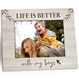 Kneaotoaji Life Is Better with My Boys Picture Frames, Mom Photo Frame, Boy Mom Gifts for Mother Father, Mother Family Wooden Photo Frames for Tabletop or Wall Hanging 5x7