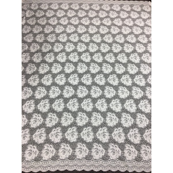 Flower Scallop Lace Non-Stretch Polyester Fabric (Off White)