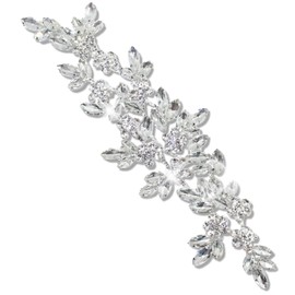 PEARLY JUN Rhinestone Applique Crystal Applique DIY Sewing Clothes Wedding Craft Rhinestone Rhinestone Gowns Rhinestone Decoration. (YHZ00013-silver)