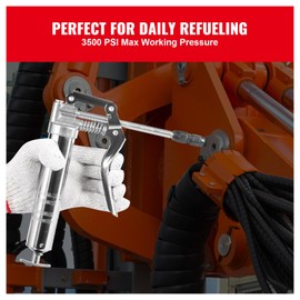 Happybuy Handheld Grease Dispenser, 3500 PSI, 4 OZ / 120 CC, Durable Professional Tool, Includes 11.65" Flex Hose, 2 Flat Couplers, a Strengthened Nozzle, & 2 Solid Metal Pipes