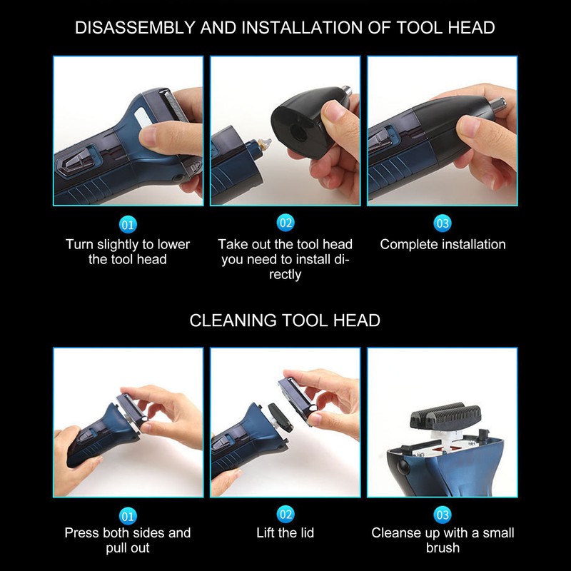 3 in 1 Electric Hair Clipper Washable Cutter Head Nose