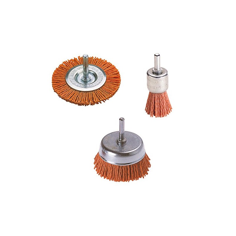 wolfcraft Nylon Wire Brush Set 3 Pcs., aggressive I 2741000