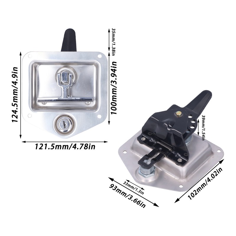 Trailer Door Latch T Handle with 2‑Key Stainless Steel Chrome