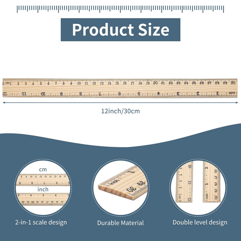 10 Pack Wooden Ruler 12 Inch Rulers Bulk Wood Measuring