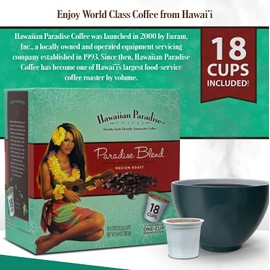 Hawaiian Paradise Coffee Keurig Cups Paradise Blend { 18 Cups } Smooth Rich Aromatic World Class Premium Flavored Grounds Gourmet | Medium Roast From The Finest Beans | Hawaiian Island Favorites