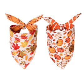 CROWNED BEAUTY Fall Dog Bandanas Reversible Small 2 Pack, Autumn Tails Set, Plaid Adjustable Triangle Holiday Scarves for Dogs Pets Boy Girl Pets DB125-S