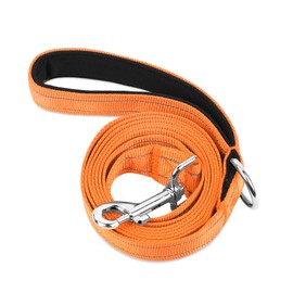 PWOD Double-Sided Reflective Nylon Dog Leash, 4 FT/5 FT/6 FT, Soft Padded Handle Heavy Duty Dogs Leashes with D Ring for Medium and Large Dogs Walking and Training,(Orange, 4FT)
