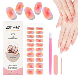 WOKOTO Semi Cured Gel Nail Strips, Colorful Gradient Gel Nail Polish Stickers Full Wraps for Women, Easy to Apply&Remove, with Nail File & Wood Stick (UV/Led Lamp Required)