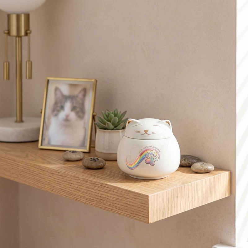 Cat Urn for Ashes, 3 Inch Ceramic Pet Memorial Urn