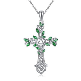 ONEFINITY AA Sobriety Necklace Sterling Silver Cross Alcoholics Anonymous Recovery Symbol Necklace Cross Alcoholics Anonymous Jewelry Gifts for Women Men