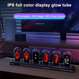IPS Nixie Tube Clock, Creative Electronic Clock DIY with 16 Million Colors and Customized Pictures, Supports 12/24H Display, Power Outage Memory