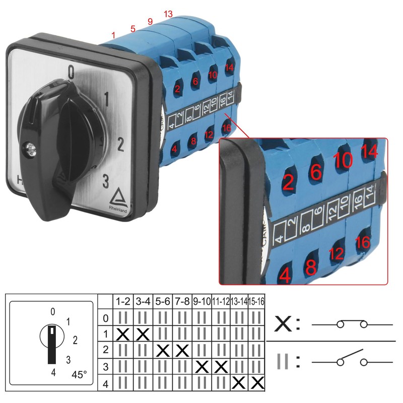 Heschen Universal Rotary Cam Selector Changeover Switch SZW26-20/0-4.4 660V 20A