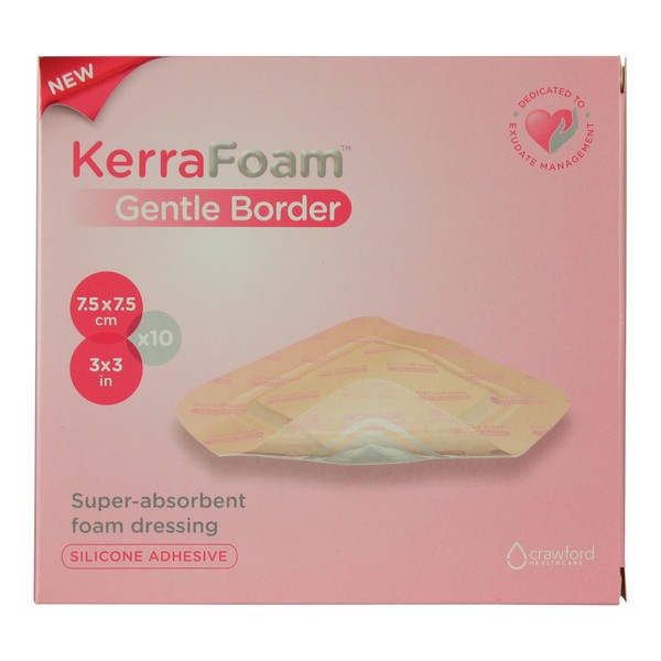 KerraFoam 3" x 3" Gentle Border Foam Dressing for Wound Care (CWL 1010) - Aids Wound Healing by Absorbing and retaining Drainage While Being Gentle on The Surrounding Skin. (Box of 10)