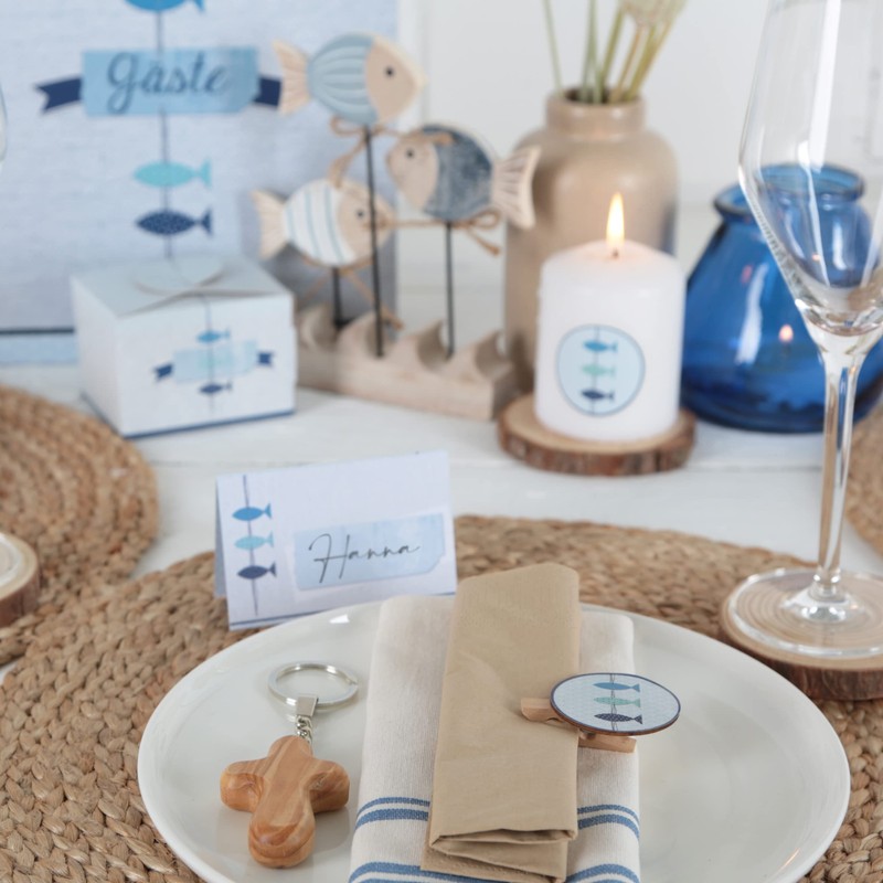 Logbuch-Verlag Guest Book Communion with Fish Blue White Turquoise Christening