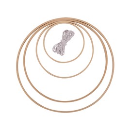 Rayher Bamboo Rings with Cord, Set of 5, Wooden Rings 12, 18, 26, 30 cm Diameter + 3 m Cord, Bamboo Flower Hoop Wreath, Macrame Rings, Dream Catcher Rings, Decorative Rings, 64505505