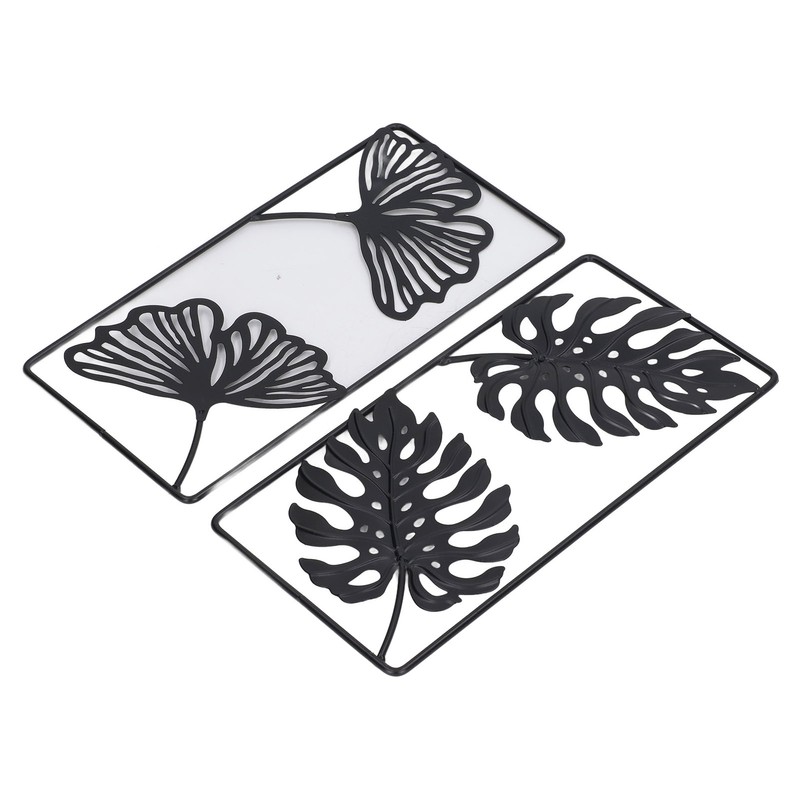 2pcs Leaf Statue Black Style Embossed Design Metal Material Decorative
