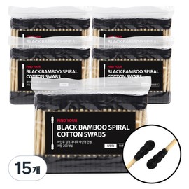 Findew Black Bamboo Spiral Swab Refillable, 200 Pieces, 15 Pieces / 파인듀 검정 대나무 나선형 면봉 리필형, 200개입, 15개