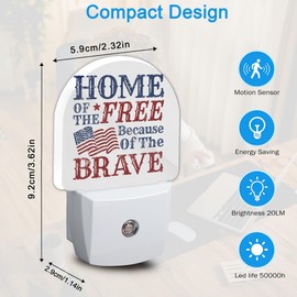 YESPOAK American Flag Night Light,Home of The Free Because of The Brave Night Lights Plug Into Wall Home Indoor Staircase Kitchen Corridor