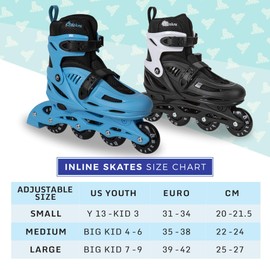 C SEVEN Adjustable Size Inline Roller Skates (Blue/Green, Kids 4- Kids 6)