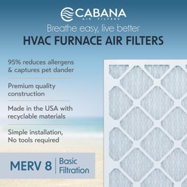 Cabana Filters 6-Pack 20x20x1 MERV 8 AC Furnace Air Filter for Home and Office - Indoor HVAC System Filtration Replacement, Captures Unwanted Particles