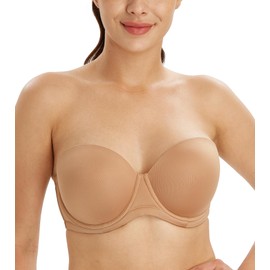 Lemorosy Women's Plus Size Strapless Bra Push Up Full Coverage Underwire Support Bra for Big Bust(Pecan, 38D)