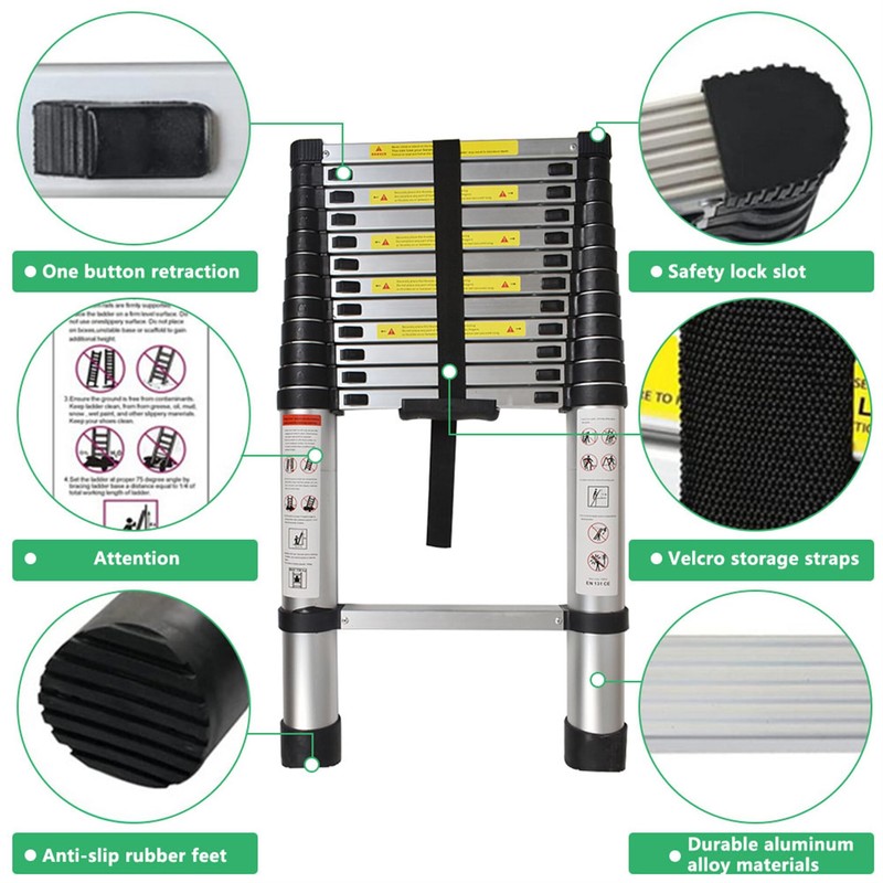 elfinrm Folding Telescoping Ladder 12.5FT Aluminum Extendable Ladder One Button