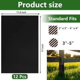 12 PCS Fence Post Protector Guard Black Wood Fence Post Rot Protection Sleeve 16.9 X 11.8 Inch Self-Adhesive Wooden Posts Shield Wraps Fits 3" x 3" to 4" x 4" Square and 3" to 5" Round Posts
