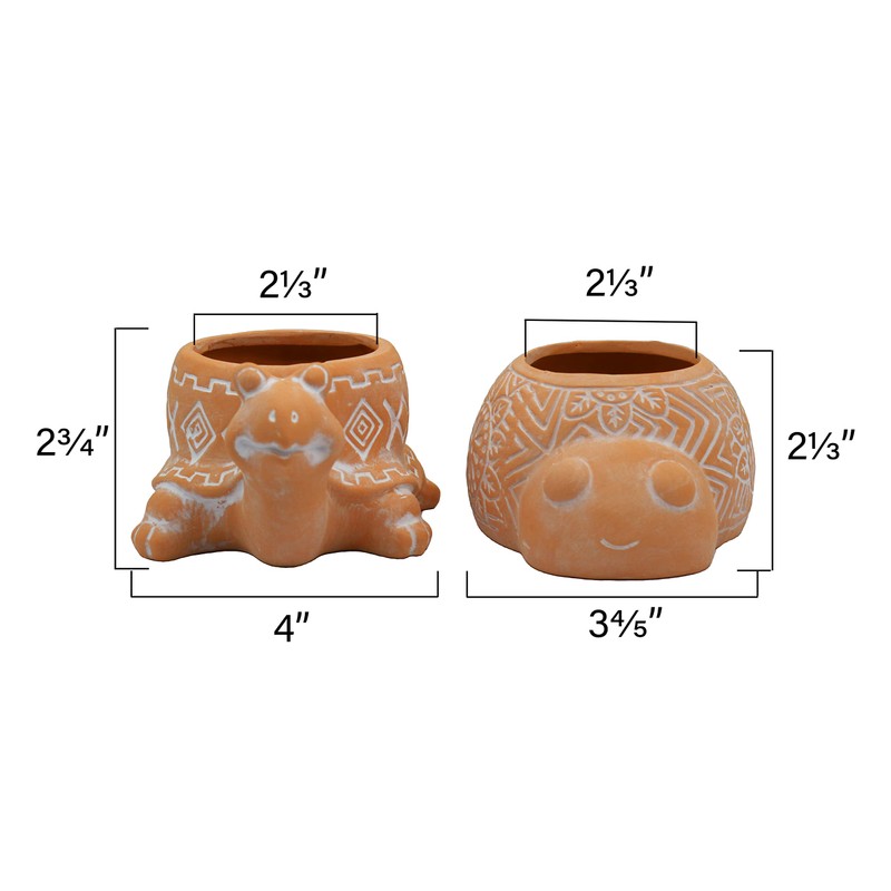 Turtle Lady Bug Terracotta Animal Succulent Planter, Home Decor, 2-Pack