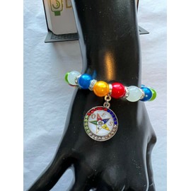 D9 Greeks OES Eastern Star Beaded Elastic Bling Charm Agate Bracelet