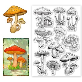 CHGCRAFT Realistic Mushrooms Clear Stamps Mushrooms Transparent Silicone Stamps for Card Making Retro Corners Silicone Clear Stamp for DIY Scrapbooking Photo Journal Album Decoration