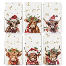 JarThenaAMCS 6Pcs Christmas Kitchen Towels Highland Cow Winter Snowflake Dish Towel 18 x 28 Inch Xmas Farm Animal Hand Drying Tea Towel for Holiday Cooking Baking Cleaning